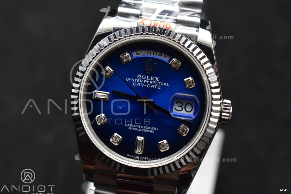 Best QF Diamond 904L Bracelet Comfortable (Gain Blue DayDate Edition Weight) Steel SS Dial vr3255 on 677 36 President V5 0806